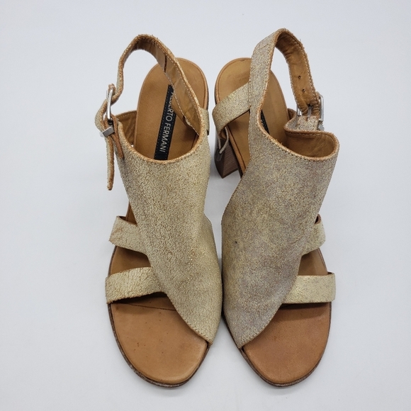 Alberto Fermani heeled sandals Women EU 40 gold crackle leather side buckle - Picture 2 of 11